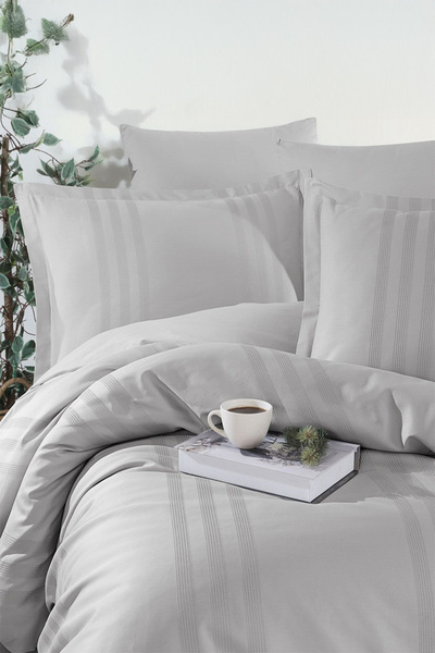 Clasy Melkor Light Gray Single 100% Cotton Duvet Cover Set