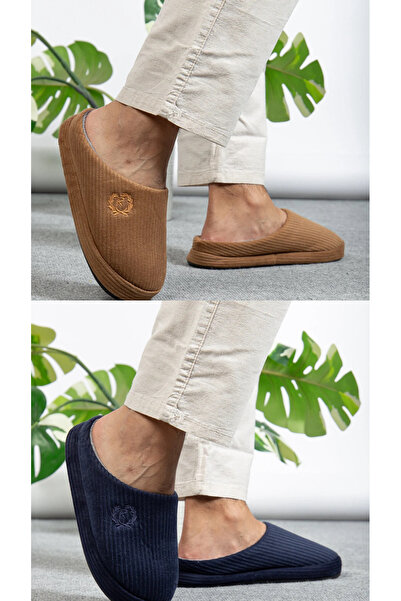 Hızlı Al 2 Pack Men's Winter House Slippers. Embroidered Velvet Embroidered Soft Men's Winter Slippers