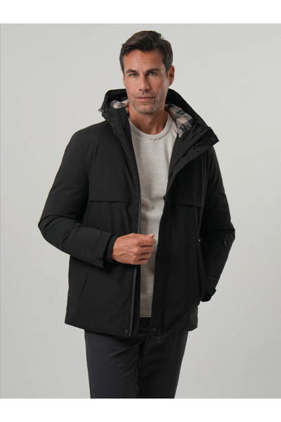 PIQUE Hooded Water Repellent Windproof Men's Black Coat Luis