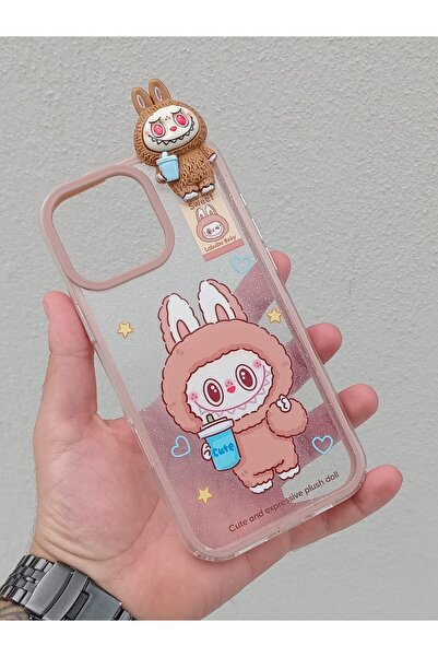 OSG İphone 16 Pro Max Uyumlu Labb Temalı Üzeri 3D Karakterli Simli Koruyucu T...