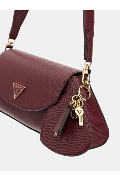 Guess Kadın Kalp Aksesuarlı Geometrik Omuz Çantası - Bordo