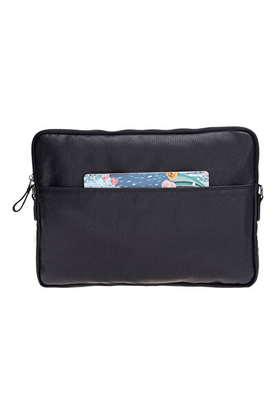 BloominBag Bloomsleeve Leeds 14” Obsidian Black Genuine Leather Laptop & Tablet Sleeve