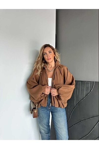 QİMYA BUTİK EGZOTIK Palton bomber premium din material satinat mat cu detaliu de snur la talie și la manșete pentru femei