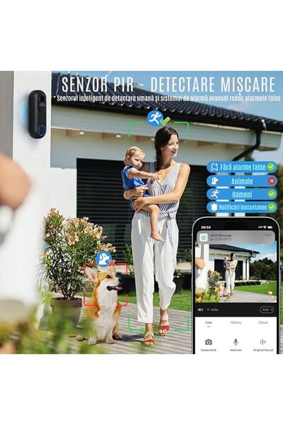 CZAY Sonerie Video Wireless CZAY®,Difuzor Interior,5G,Wi-Fi,TuyaSmart si Smart Life,1080P Full HD