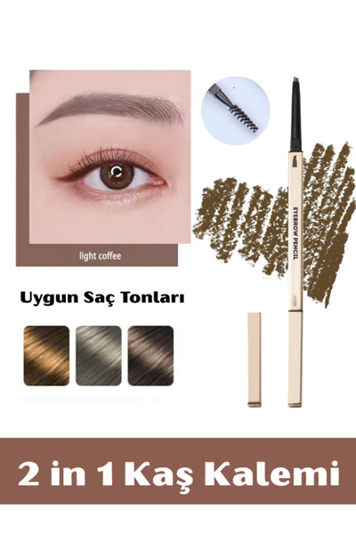 NUNUKO 2 IN 1 Açılı Fırçalı Kaş Kalemi - Asansörlü Kaş Kalemi ve Kaş Fırçası