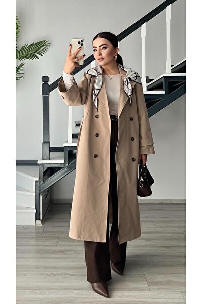 Oslove Taş Çıkarılabilir Şal Aksesuarlı Premium Trençkot