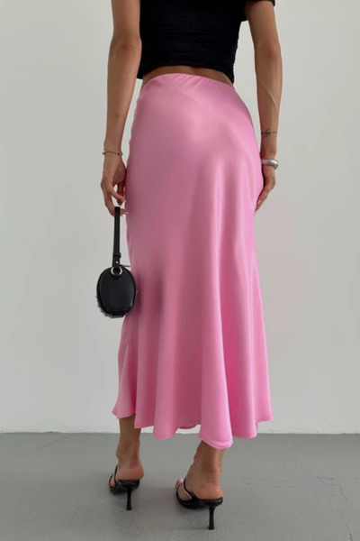 Qaju Women's Pink Satin Skirt Stylish Combination Maxi Length