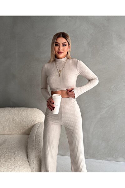 Rabi Shine Women's Cotton Finger-Through Crop Two-Piece Set