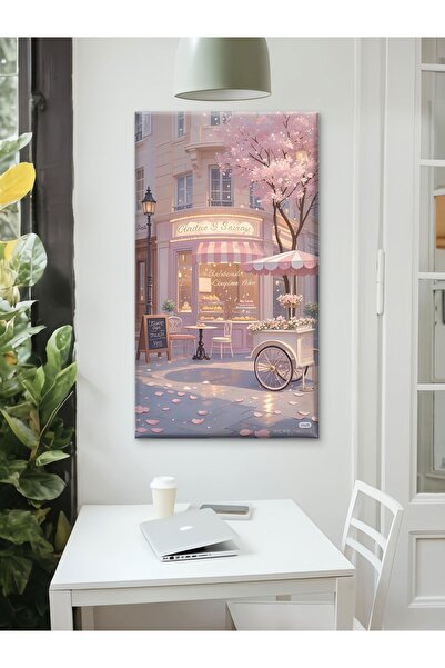 ESLEM ROMANTİK SOKAK - SAKURA ÇİÇEKLERİ - BASKI KANVAS TABLO