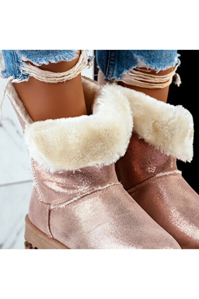 One Fashion Room Γυναικείες Κοντές Γούνινες Μπότες Adelyn Ροζ-Χρυσό