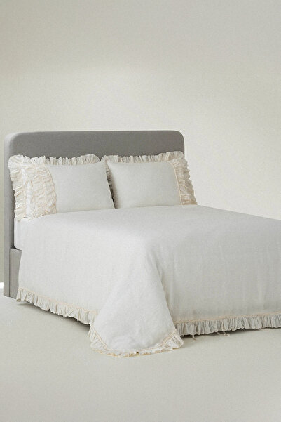 Ecocotton Miranda Cream Double Size 100% Organic Cotton Linen Duvet Cover Set