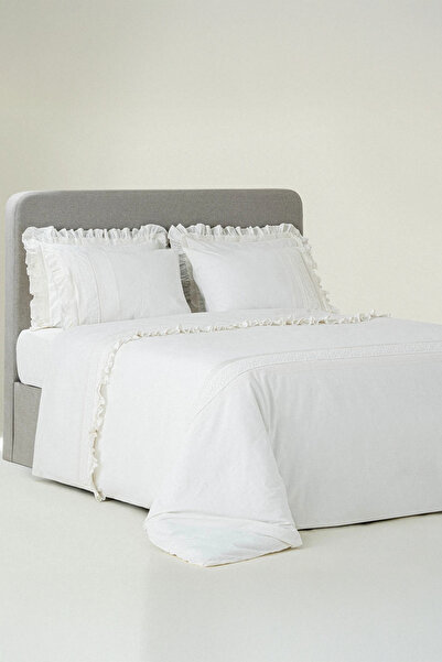 Ecocotton Adelya Cream Double Size 100% Organic Cotton Linen Duvet Cover Set