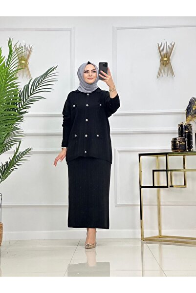 Enans Design Set din două piese Aybüke Tesettür din tricot, cu cardigan cu gu...