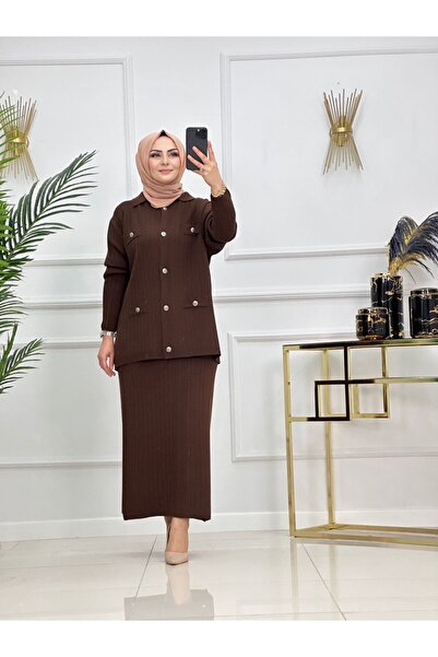 Enans Design Set din două piese Aybüke Tesettür din tricot, cu cardigan cu gu...