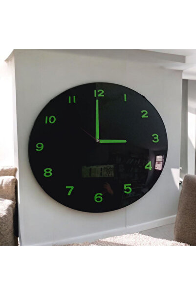 Bahat مقياس حرارة مع مؤشر فسفوري وساعة حائط رقمية بزجاج محدب قطره 36 سم