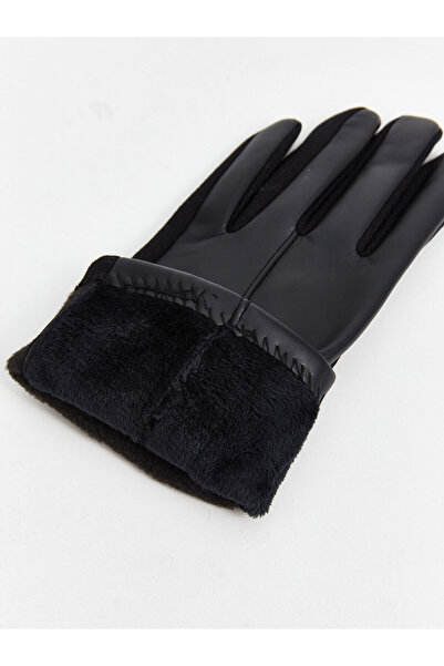 LC Waikiki Black Leather Look Women's Gloves