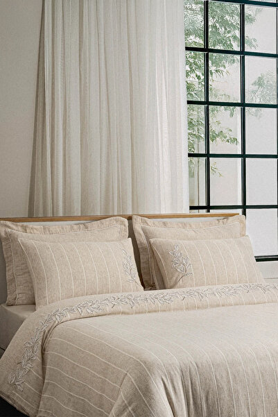 Ecocotton Samira Bej Çift Kişilik %100 Organik Pamuk Kenevir Nevresim Takımı