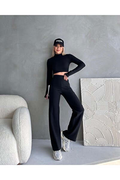 Rabi Shine Women's Cotton Finger-Through Crop Two-Piece Set