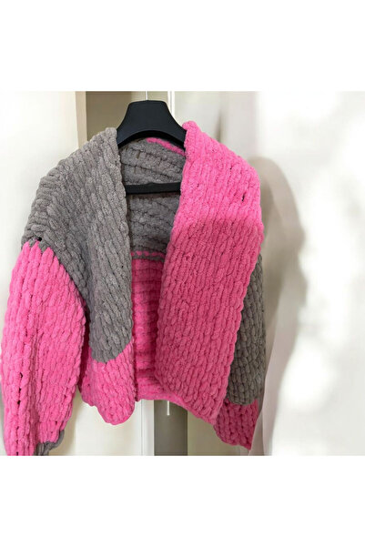 Alize Handmade Multicolor Puffy Fleece Chunky Patchwork Women's Cardigan, Jacket