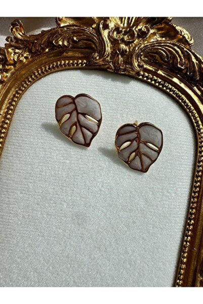 AJE JEWELRY Beyaz ve Gold Renklerde Yaprak Model Küpe