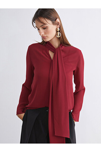 LC Waikiki Soulife Burgundy Shawl Collar Blouse and Undershirt