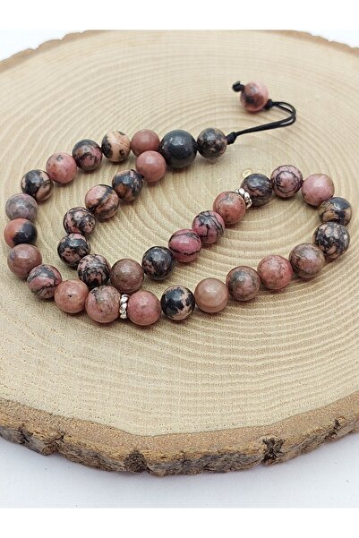 Yasamtohumu سبحة من حجر الرودونيت بتصميم خاص 33 حبة 8 مم (1853)