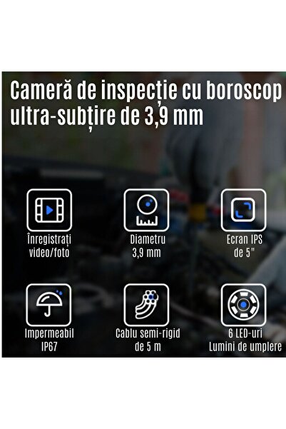 CZAY Endoscop Auto CZAY®, Camera Inspectie,Cablu 5m,3 Lentile 8mm,Foto/Video, Zoom 4X, HD 1920*1080P