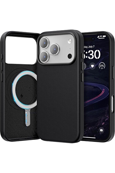 m.tk moveteck iPhone 17 Pro Max Kılıf Leather Magsafe Deri Liquid Kapak Hassas Butonlı içi Kadife Sert Silikon