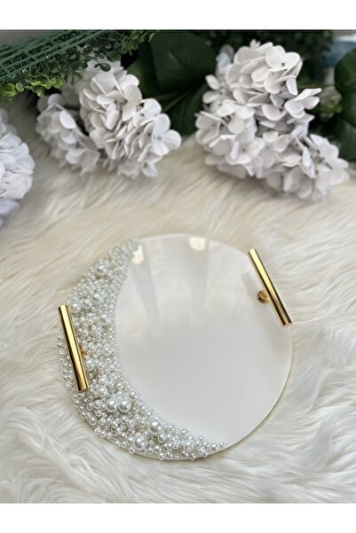 RESİNARTSHOP Epoksi incili 25 cm tepsi