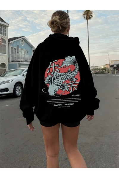 ArtYus Pește Koi unisex colorat special cu imprimeu bumbac supradimensionat c...