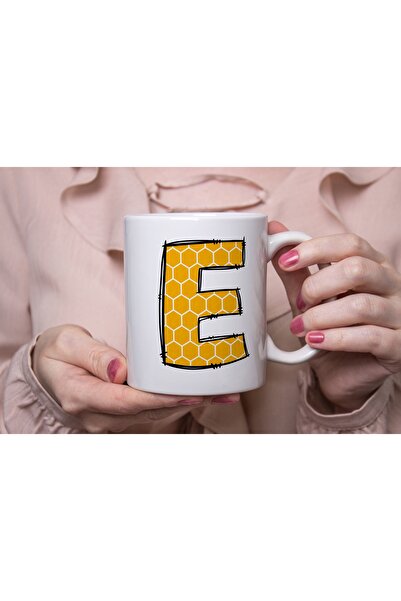 Beramussa كوب على شكل حرف E بنمط قرص العسل - كوب شاي وقهوة هندسي باللون الأصف...