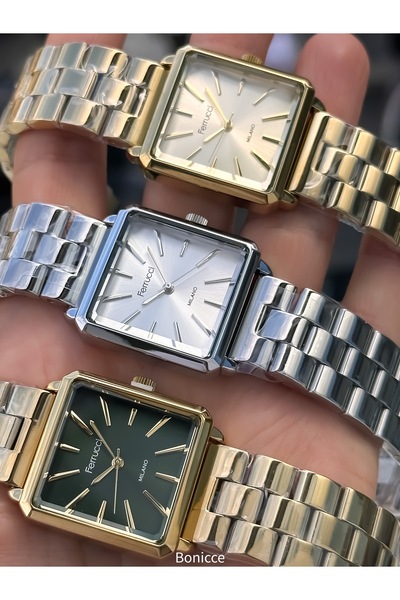 Ferrucci Women's Watch Square Case Silver Steel Band, Original Box, Bracelet Gift