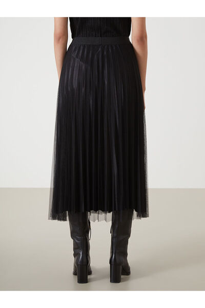 LC Waikiki Siyah Beli Lastikli Şifon Kadın Pileli Etek