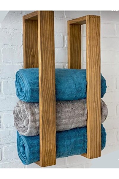 The N Wood رف حائط مزخرف لحمل المناشف مقاس 45x15