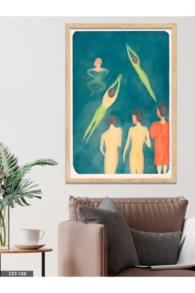 CeSht Zelena pozadina, ilustracija ljudskih figura, jednodijelna slika u drve...