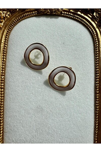 AJE JEWELRY Beyaz ve Gold Renklerde Yuvarlak Model Küpe