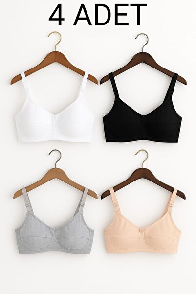 enmodaiçgiyim 4 τεμάχια βαμβακερά σουτιέν χωρίς εσώρουχα, χωρίς σφουγγάρια, άνετα γυναικεία σουτιέν (Λευκό-Μαύρο-Γκρι-Χρώμα δέρματος)