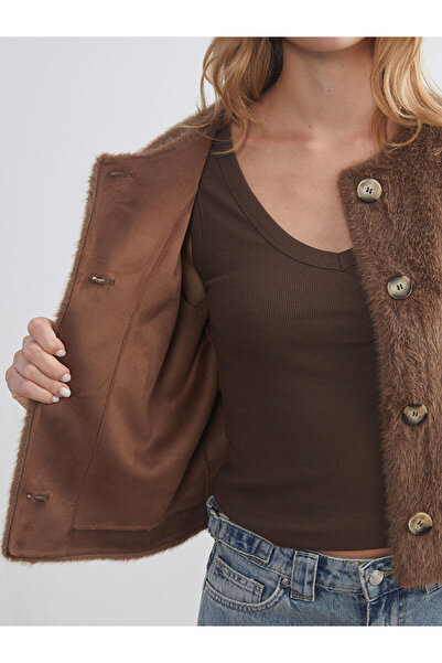 LC Waikiki Jachetă de pluș pentru femei cu gât rotund (W5)