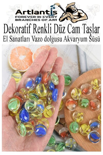 Artlantis Dekoratif Renkli Düz Cam Taşlar 40 lı 1 Paket El Sanatları Vazo Dol...