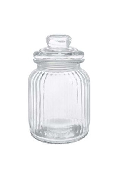 OEM Candy Jar Transparent Glass Relief Design with Lid 1 L