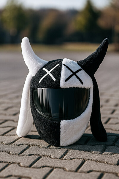 Beta Peluş Kask Kılıfı Şeytan Çift Renkli Motosiklet Kask Aksesuarı