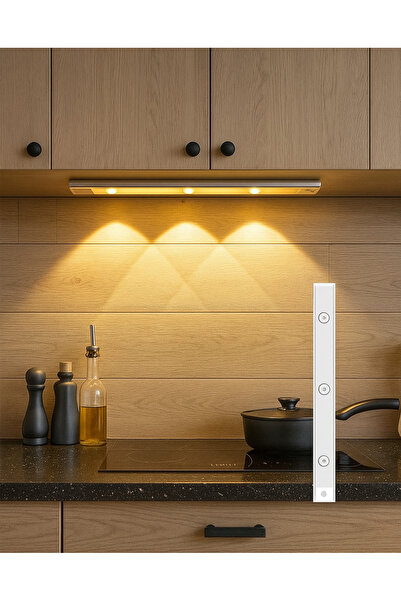 YURDUGÜL 40 CM Şarjlı Hareket Sensörlü Üç Renk Modlu Led Mutfak, Tezgah Arası...