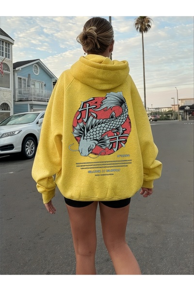 ArtYus Pește Koi unisex colorat special cu imprimeu bumbac supradimensionat c...