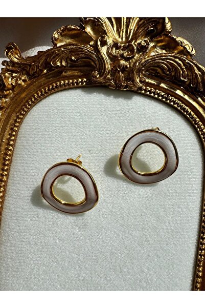 AJE JEWELRY Beyaz ve Gold Renklerde Yuvarlak Model Küpe