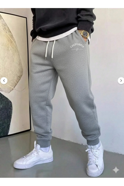 Boi California Nokta Sweatpants Jogger - Oversize Winter 3-Thread Printed High Waist Elastic Leg