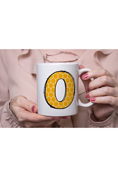 Beramussa Letter O Honeycomb Pattern Mug - Yellow White Black Geometric Coffe...