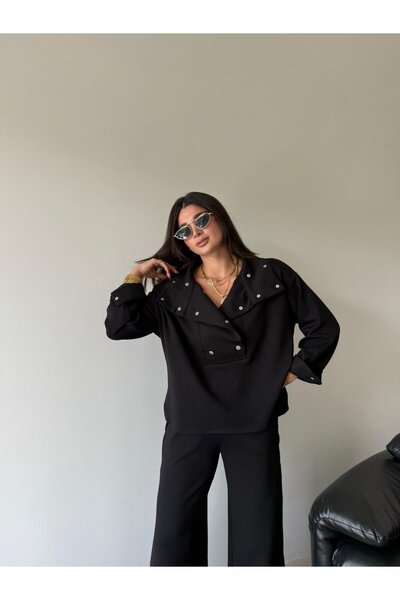 QİMYA BUTİK Keyymod Oversized Loose Modal Set with Snap Detail on Top and Bottom