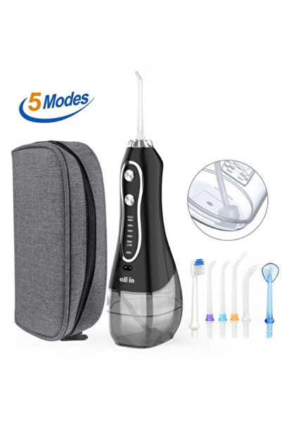 ALL İN 300ml Cordless Water Flosser Portable Oral Irrigator 5 Cleaning Modes 6 Water Nozzles IPX7 Waterproof