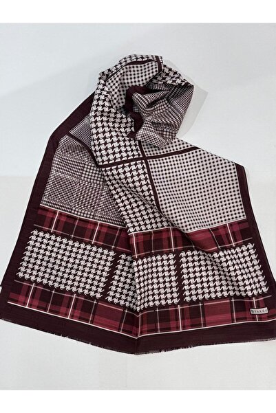 Vakko Cotton Silk Patterned Shawl 41705-Burgundy-Dried Rose