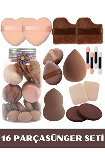 NUNUKO 16 Parça Kahverengi Makyaj Kavanoz Sünger Seti